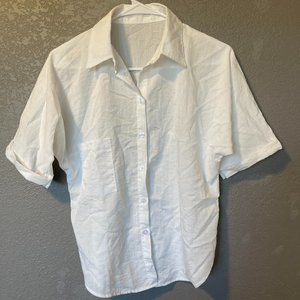 Casual White Short Sleeve Button Down